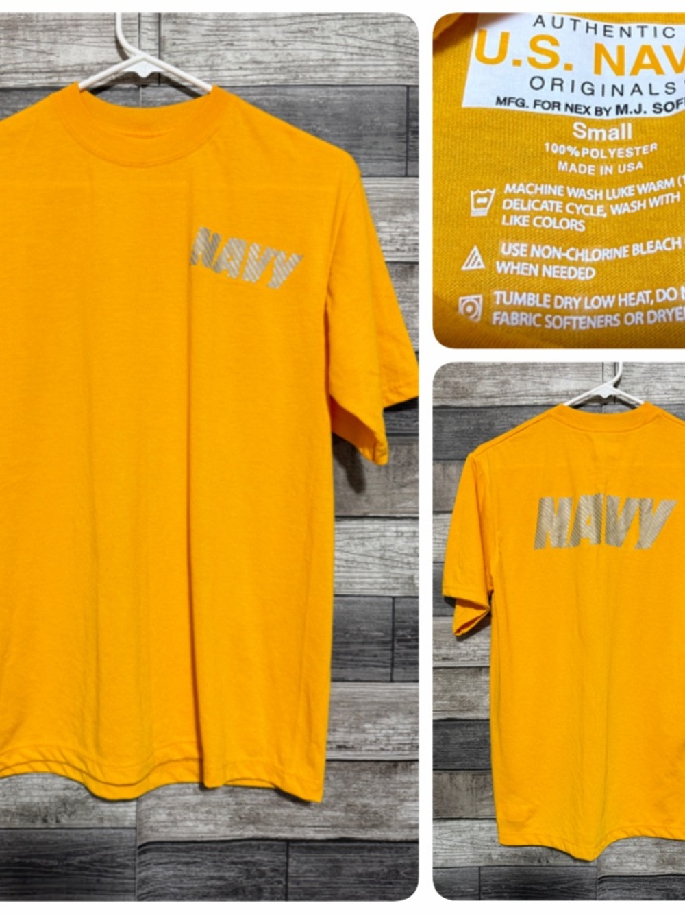 Authentic US Navy Originals T Shirt Size S Yellow Orange Crewneck Reflective